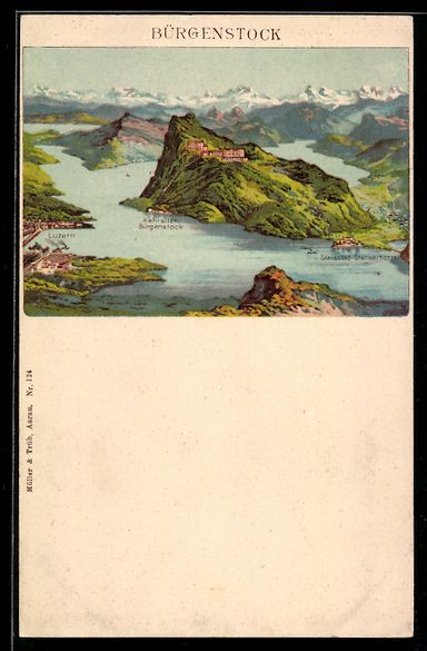 Cartoline postali: Litho Bürgenstock, Panorama mit Luzern, – Usato da Berlin venduto da bartko-reher