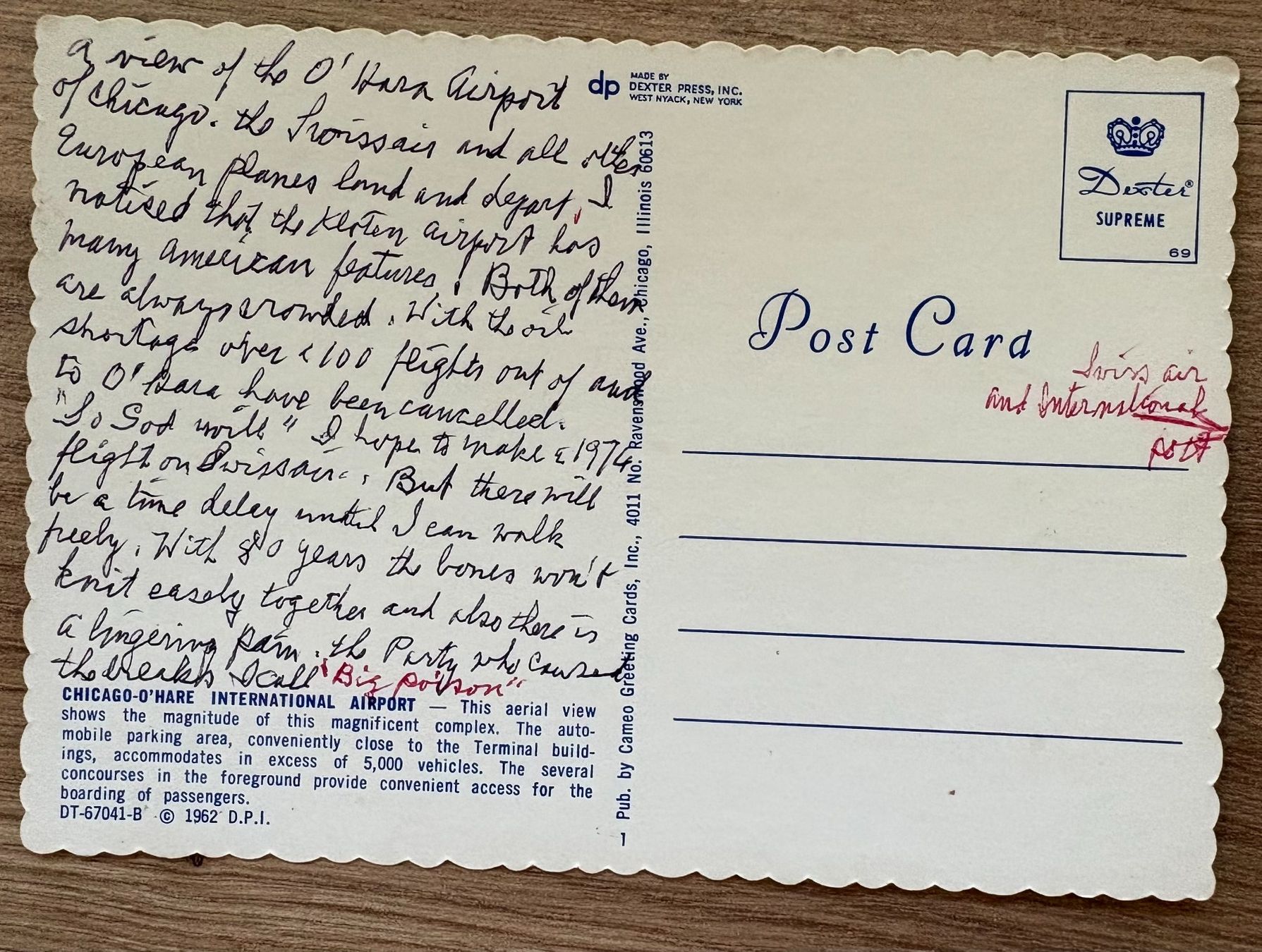 Cartoline postali: VINTAGE ANSICHTSKARTE FLUGHAFEN CHICAGO – Usato da Ostermundigen venduto da crazy-horse-1840 1