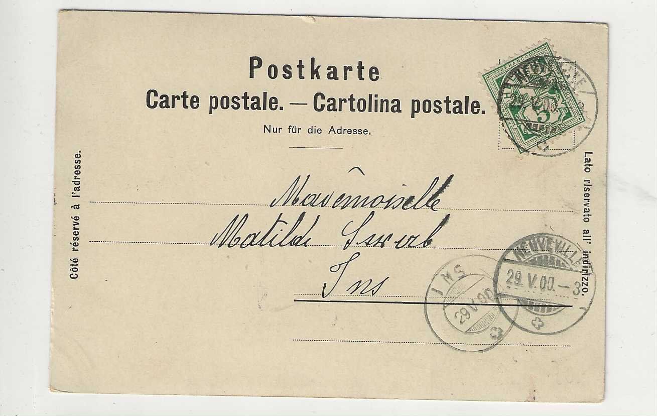 Cartoline postali: Neuveville, Litho, 1900 – Usato da Spiez venduto da Niesen20 1