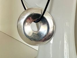 Edler Silber Donut Anhänger 925 skulptural -12g- +Lederband