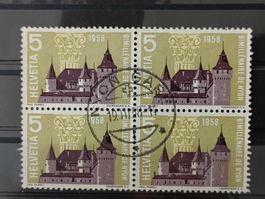 1958 Schloss Nyon Viererblock Vollstempel