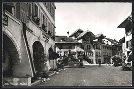 AK Murten, Ortspartie mit Grünanlagen