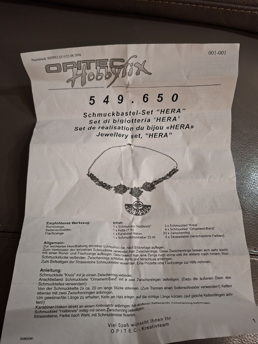 Kit bricolage: Kit de création de bijoux "HERA" Opitec Hobbyfix neuf. – Nuovo e nell'imballaggio originale da Vevey venduto da Manatee29