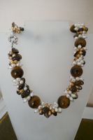 Set: Collier + Armband Tigerauge und Perlen
