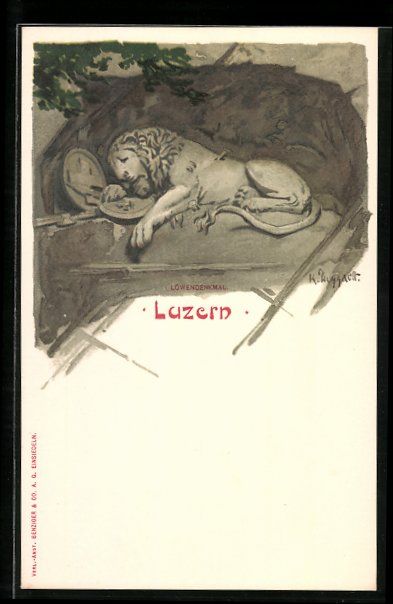 Cartoline postali: Lithographie Luzern, Löwendenkmal – Usato da Berlin venduto da bartko-reher