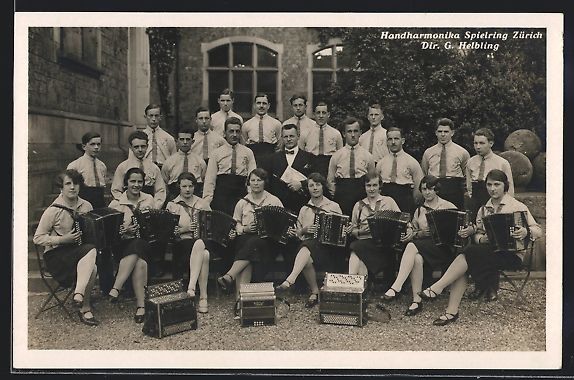 Cartoline postali: Zürich, Handharmonika Spielring, Dir. G – Usato da Berlin venduto da bartko-reher