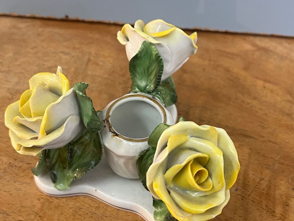 Lot HEREND Porzellan - Rosen Kerzenständer & einzelne Rose (Gebraucht ...
