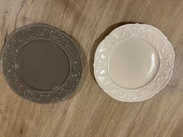 10 Schöne, elegante Dessert Teller, beige & taupe