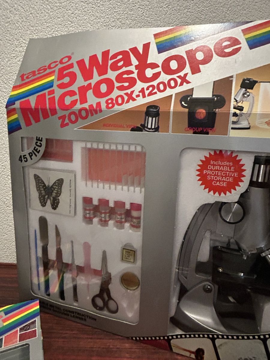 Microscopi: Microscope Tasco 5 Way Zoom 80x-1200x Complet Comme Neuf – Nuovo e nell'imballaggio originale da Thierrens venduto da Bigla 5