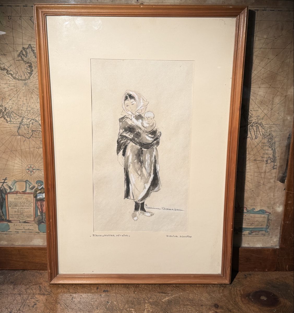 Grafica & Litografie: Antike Lithografie Eveline Adolfs Mutter mit Kind gerahmt  – Usato da schaffhausen venduto da VintAntik_1980 9