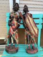 Wooden Figure African Warrior with Spear and Shield