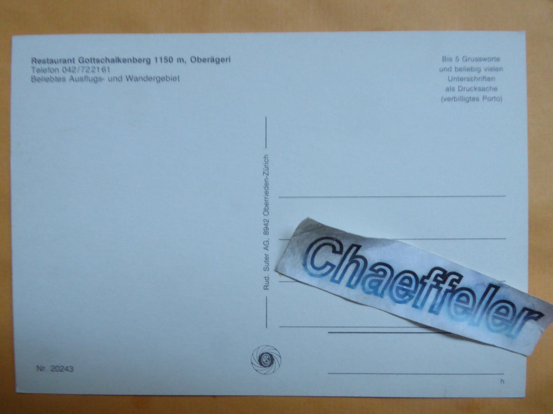 Ansichtskarten: Restaurant Gottschalkenberg, Oberägeri – Gebraucht aus Zürich von Chaeffeler 1