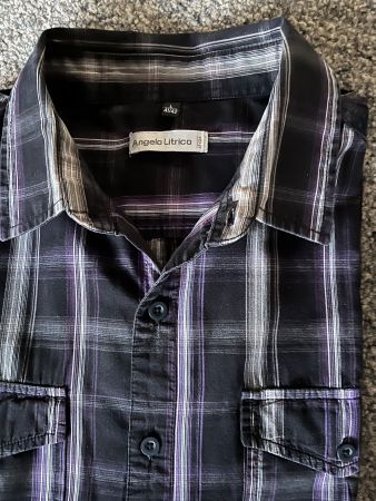 Karohemd Gr. L 41-42, schwarz/lila, 100% BW, 2 Brusttaschen