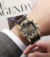 Herren Uhr Schwarz Goldfarb Chronograph Optik, Neu