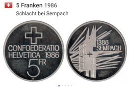 Taler Schweizer Münze: 5 Franken 1986 - Schlacht bei Sempach