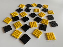 LEGO - 30 - GELBE - SCHWARZE - PLÄTTLI - 4 X 4