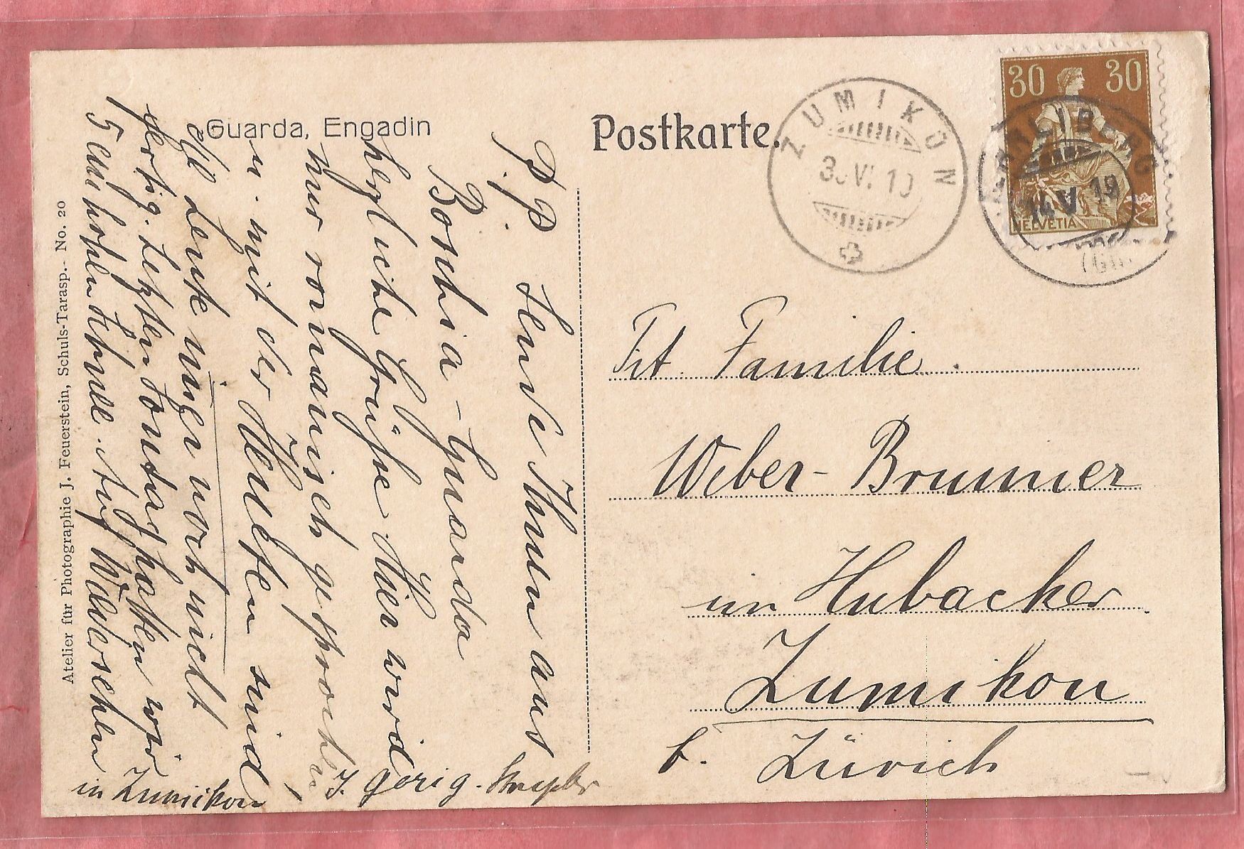 Cartoline postali: Guarda im Engadin - 1910 – Usato da Fislisbach venduto da Porano 1