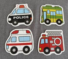 Puzzle véhicules en carton: ambulance, bus, pompier, police!