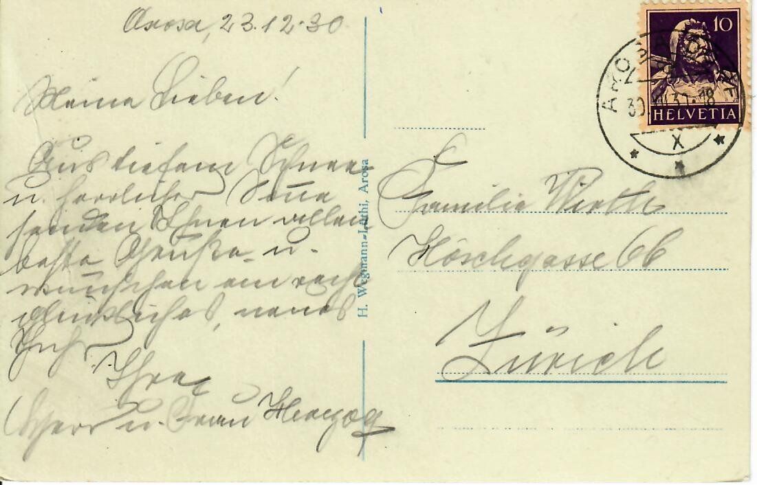 Ansichtskarten: Arosa  1930 – Gebraucht aus Hochdorf von Ziegel-16 1