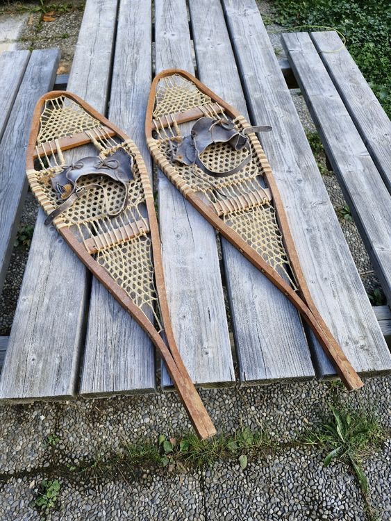 Raquettes à Neige Traditionnelles Faites Main Bois Et Cuir - Patte D'ours Modifiée 10x36 - Coos Canoe
