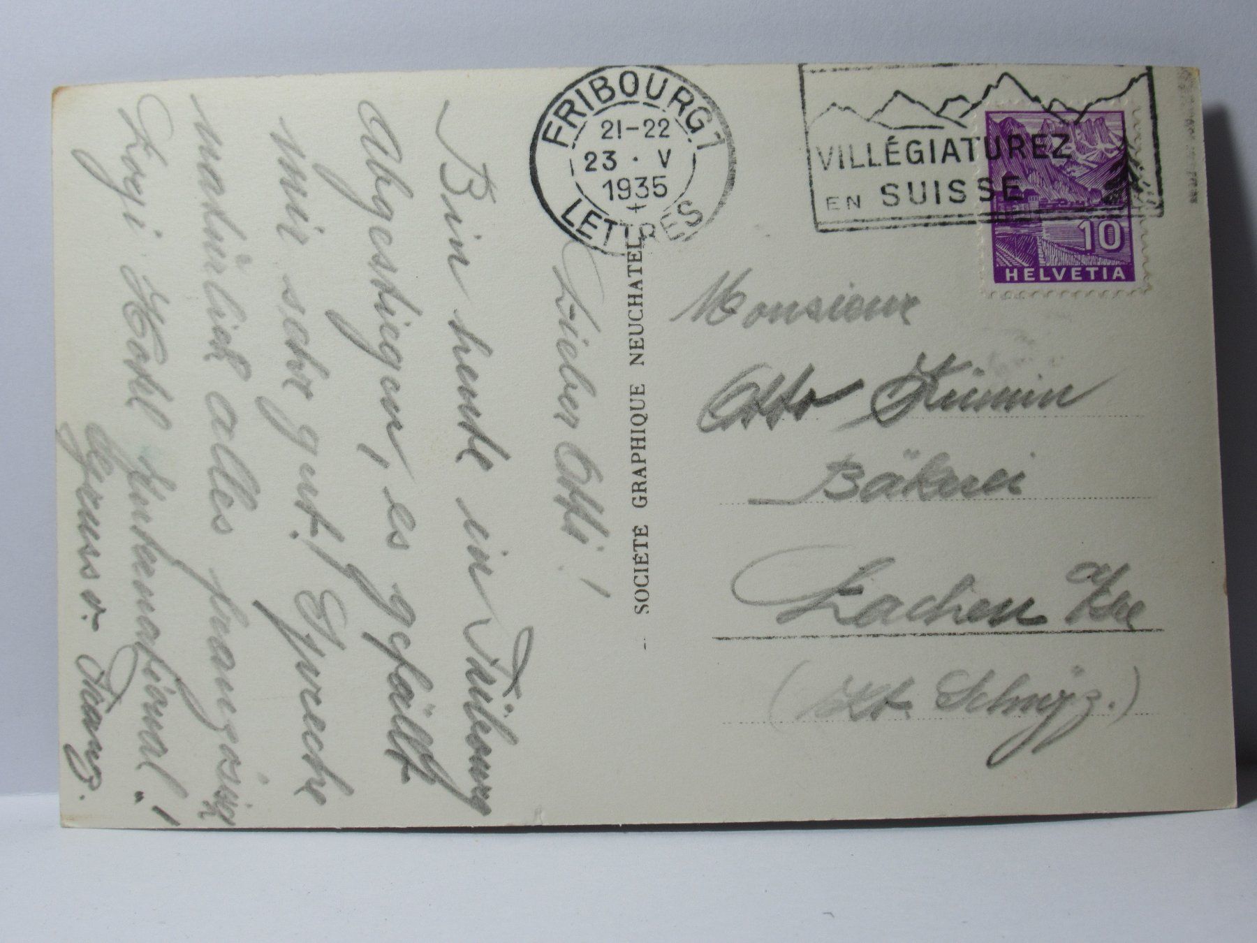Cartoline postali: Fribourg  1935 – Usato da Grenchen venduto da Bluemchen1900 1