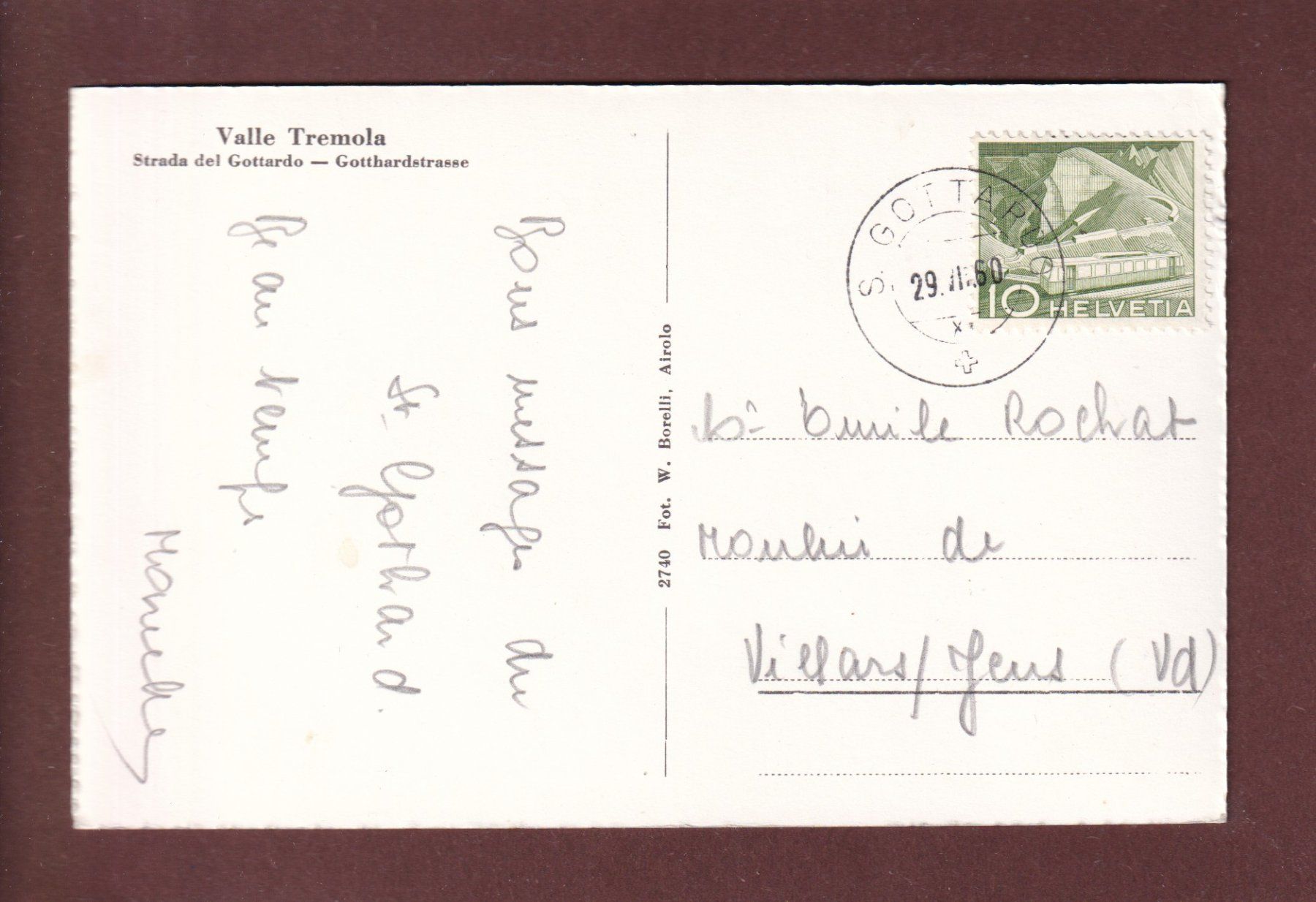 Cartoline postali: VALLE TREMOLA - 1960 – Usato da Pully venduto da nicecards 1