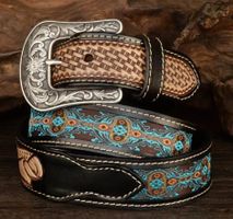 Retro Gürtel Leder Blumenmuster Denim Stoff - Ceinture
