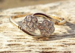 Ring 18k gelb Gold Platin 0.30ct alte Mine Dia.  Toi Et Moi