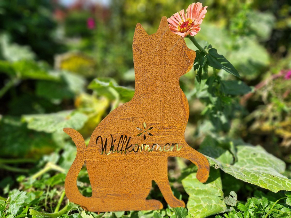 Alle Dekorationen: Metall Katze “Willkommen” 49.5cm – Neu und originalverpackt aus Matzendorf von Gartendeko-Shop