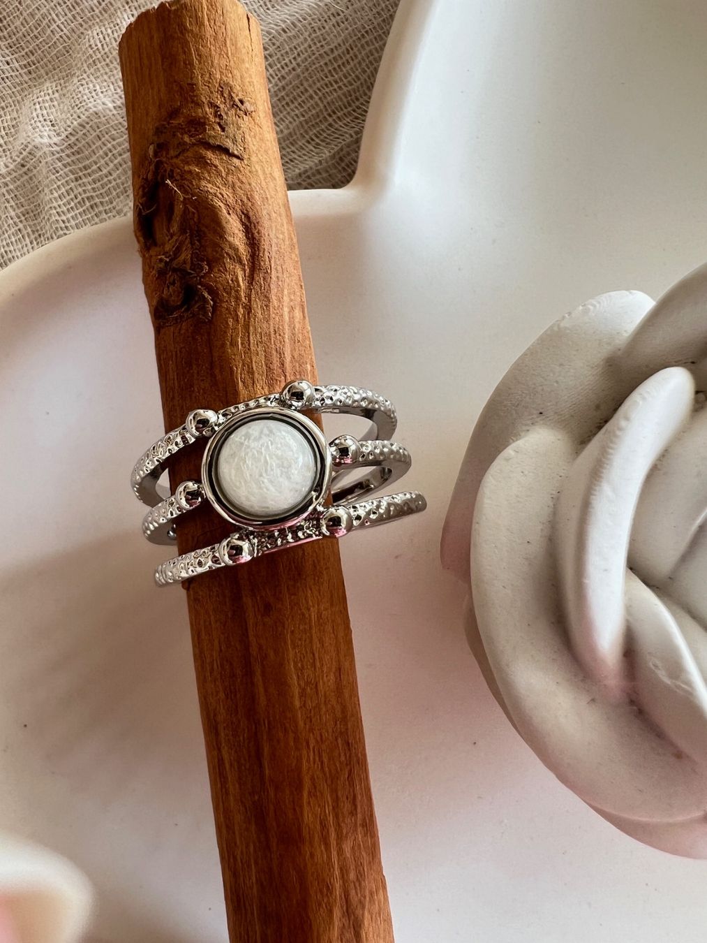 Anelli: Bague avec pierre de lune - Mondstein Edelstahlring – Nuovo (secondo la descrizione) da Pully venduto da sunaddict 3