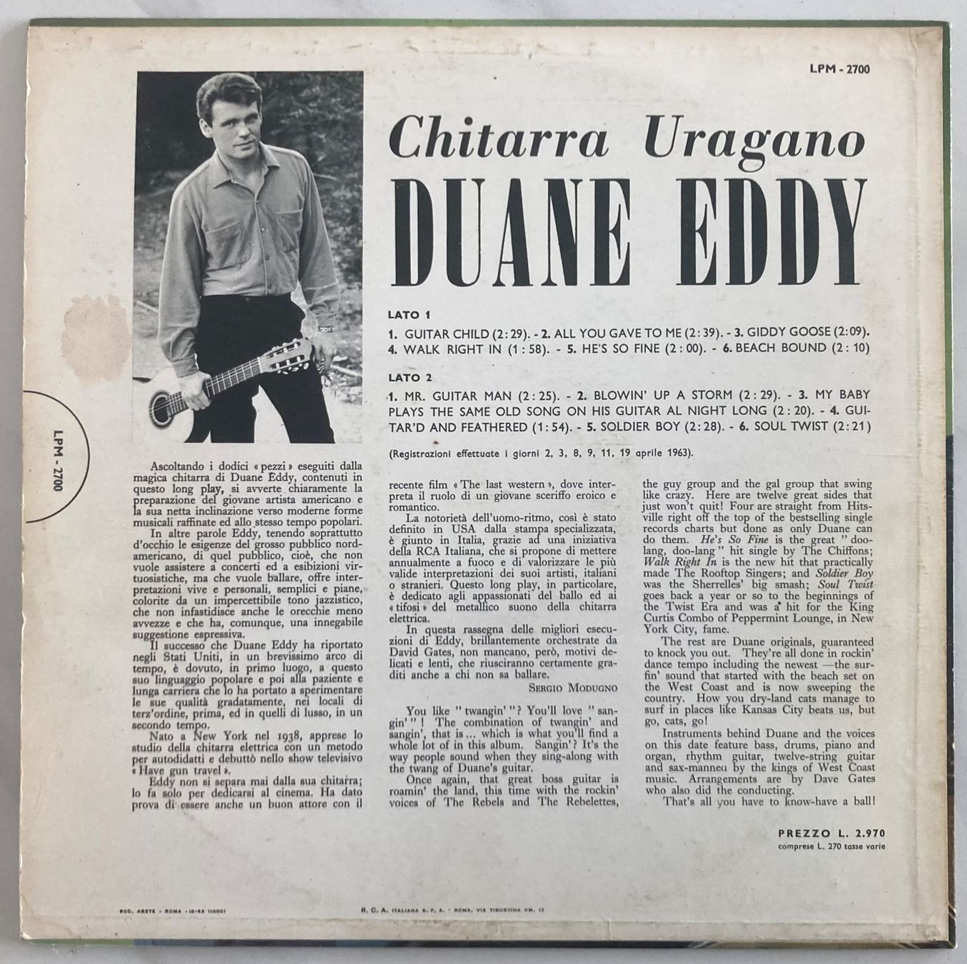 Schallplatten: DUANE EDDY - CHITARRA URAGANO – Gebraucht aus Poliez-Pittet von Newtown-Records 1