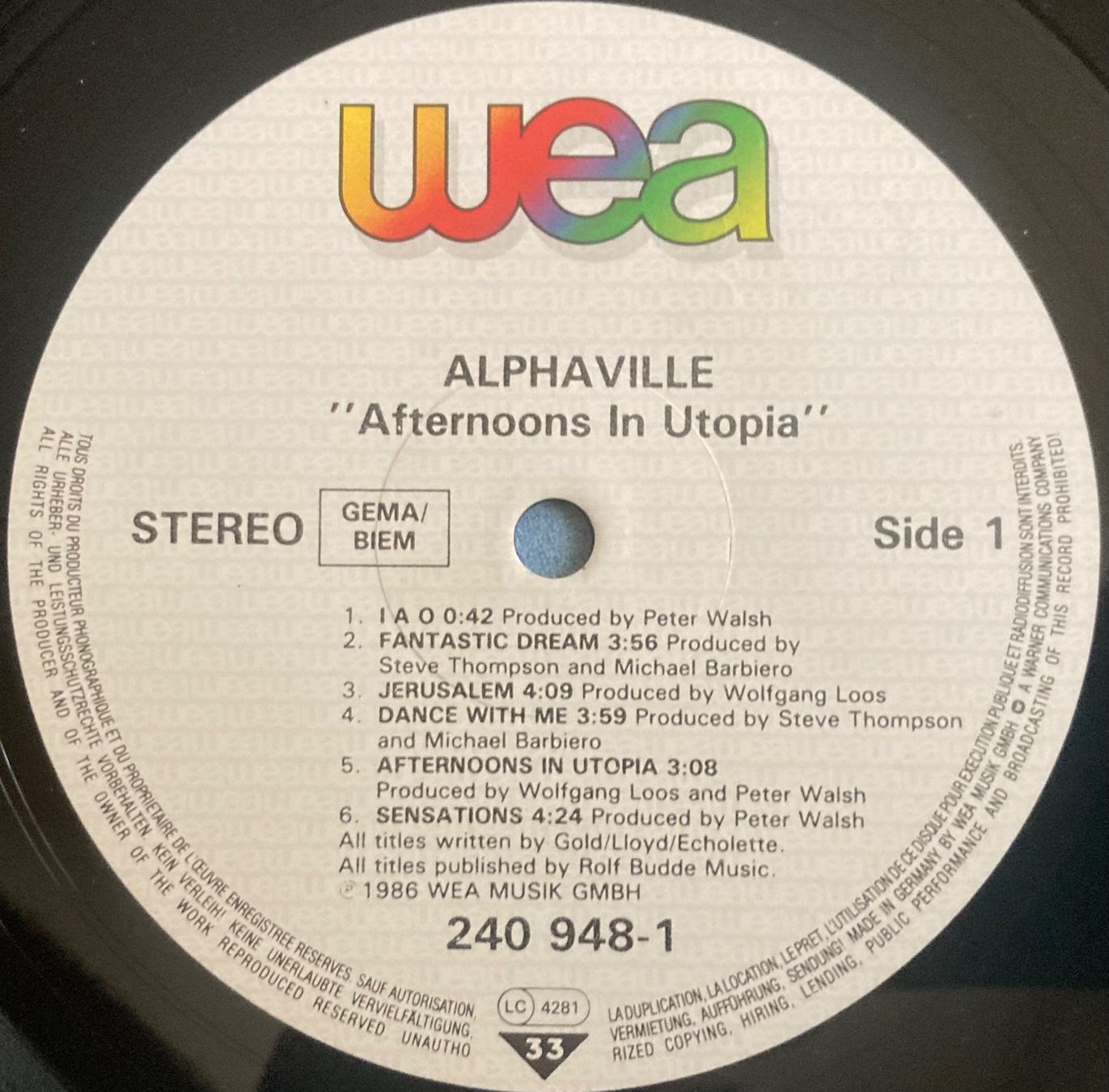 Dischi in vinile: ALPHAVILLE - AFTERNOONS IN UTOPIA – Usato da Poliez-Pittet venduto da Newtown-Records 3