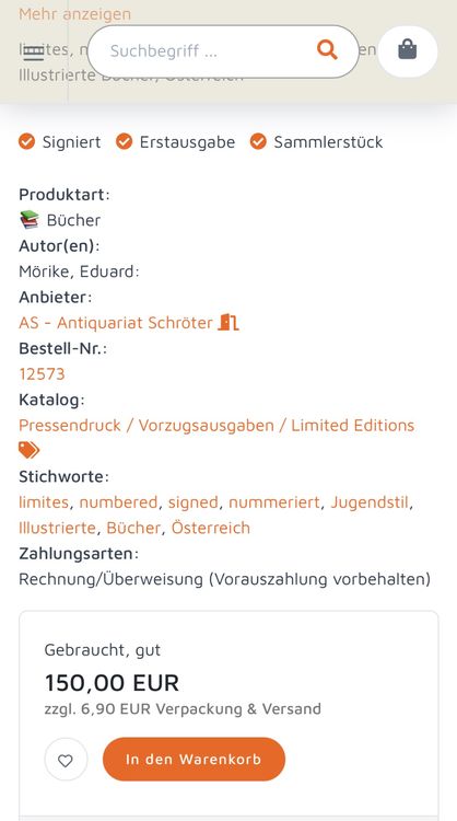 Libri: ANTIKES KINDERBUCH “EDUARD MÖRIKE” 1919 – Usato da Zürich venduto da NIKI777 9