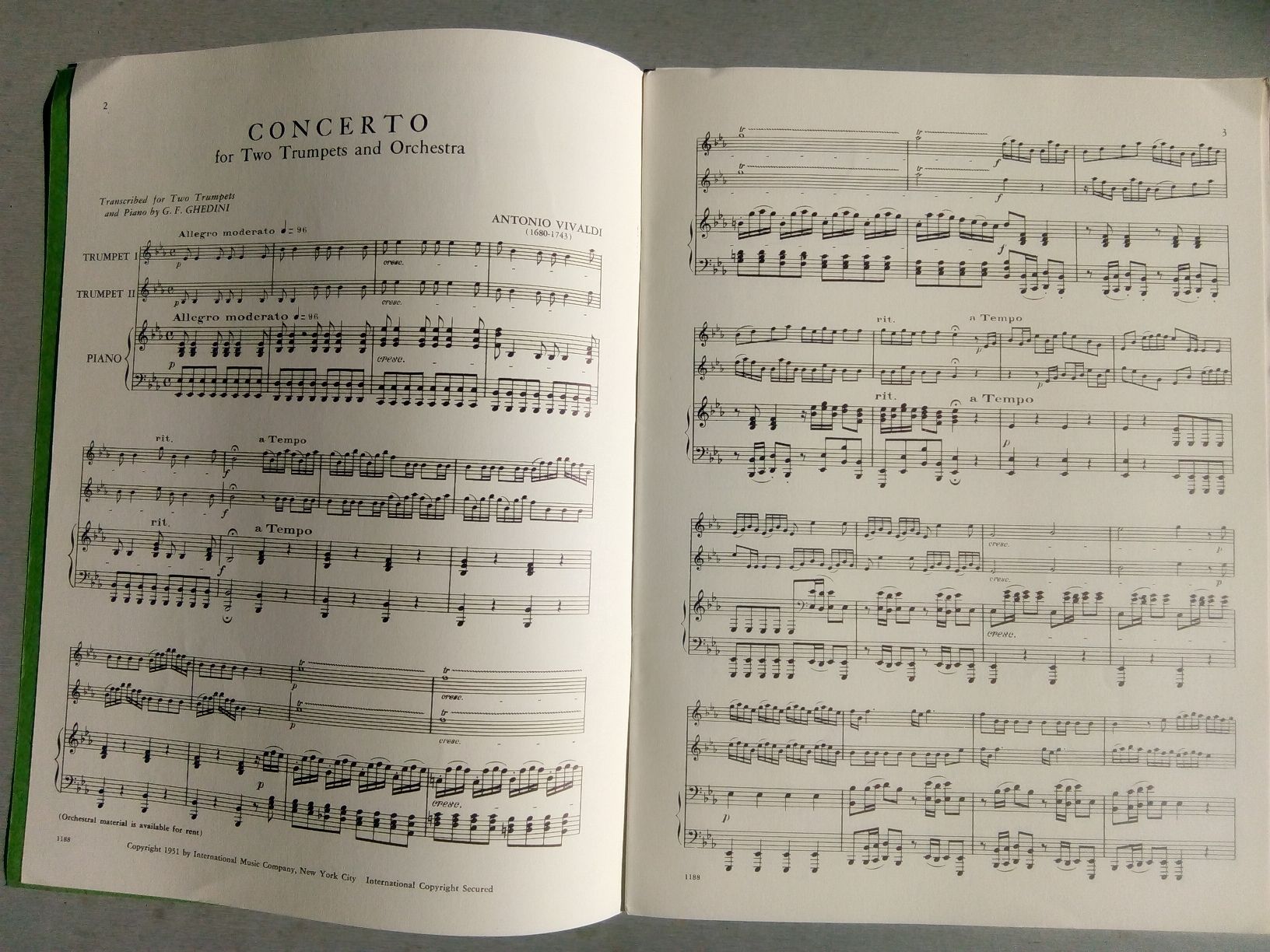 Libri: Vivaldi - Concerto in E flat Major for Two Trompets & Piano – Usato da St.Gallen venduto da elk2022 2