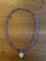 Halskette mit Herzperle und Amethysten, neu