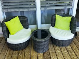 Gartenlounge Set 2 Sessel 1 Tisch Rattansubstitut guter Z...