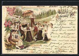 Litho Gruppe in Trachten auf einem Fest,