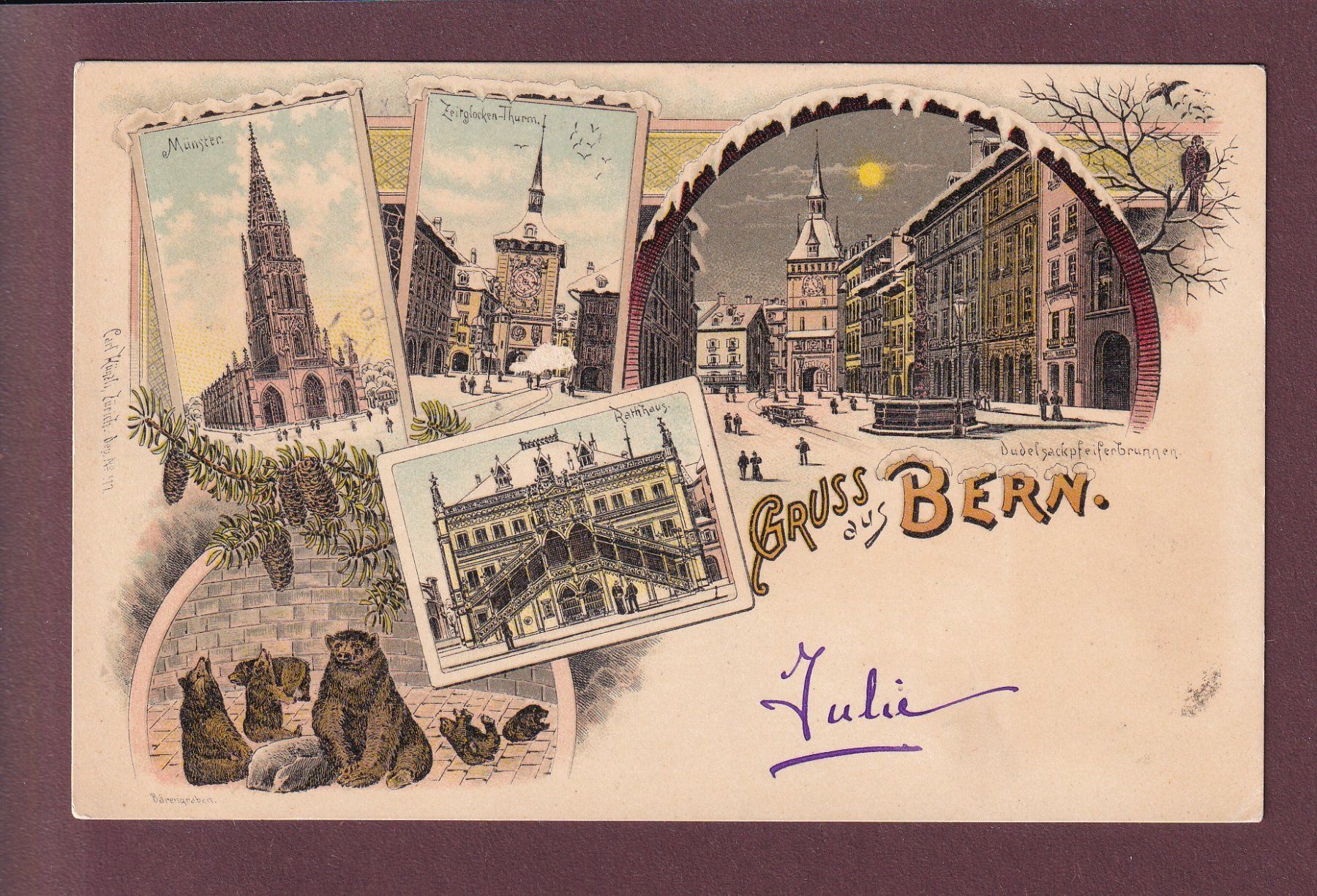 Cartoline postali: Gruss aus BERN - Schnee - 1898 – Usato da Pully venduto da nicecards