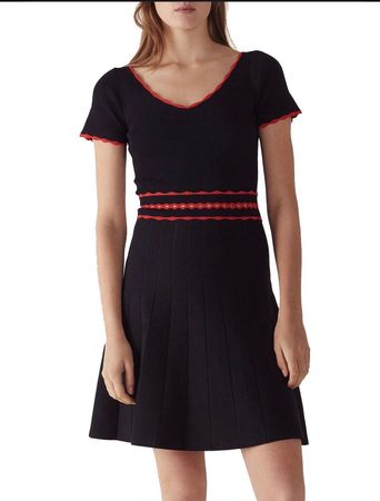 Sandro Strickkleid marineblau rot 38 kurzarm NP 395 Kleid