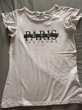 T-shirt Morgan rose claire motif Paris, taille S, comme neuf