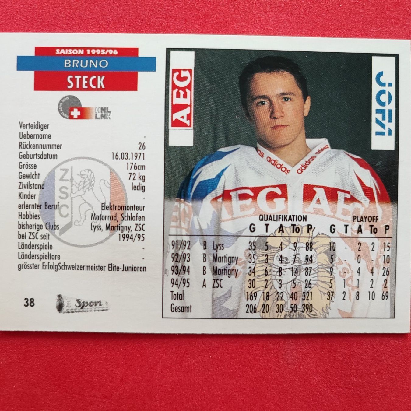 Carte collezionabili: Bruno Steck - ZSC - 1995/96 – Usato da Dübendorf venduto da kb86_MOVIE 1