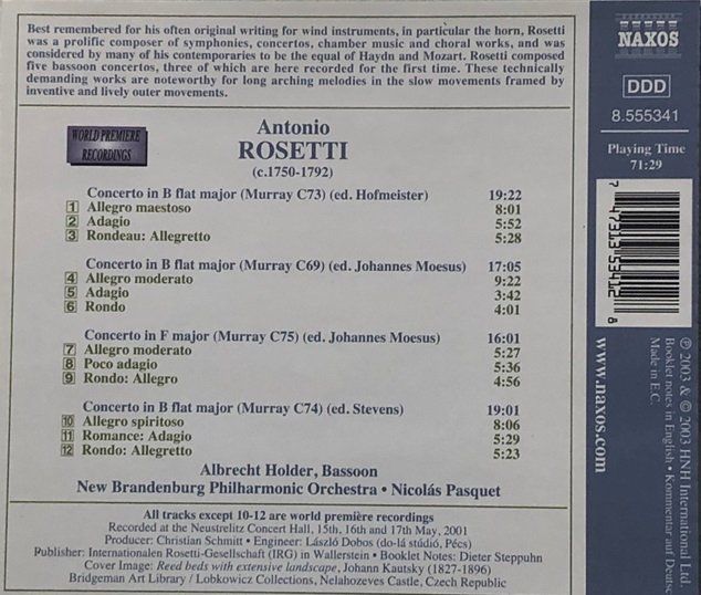 CD: Rosetti - Fagott Concertos – Usato da Grüningen venduto da azulamarillo 1