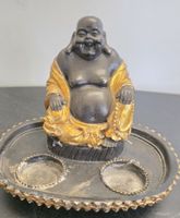 Deko Buddha Figur schwarz gold mit Teelichthalter