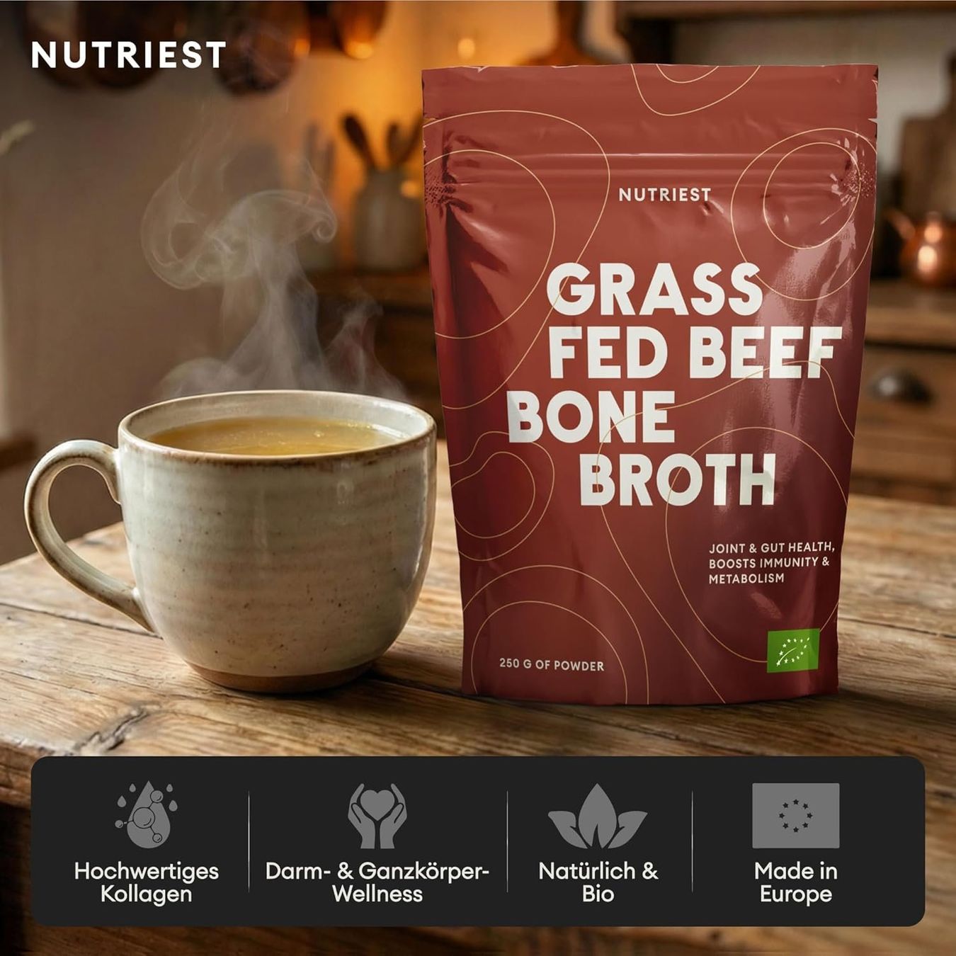 Cibi & Specialità: Nutriest Bio Knochenbrühe Pulver Weiderind 250g – Nuovo e nell'imballaggio originale da Suhr venduto da SchnapperCH 3