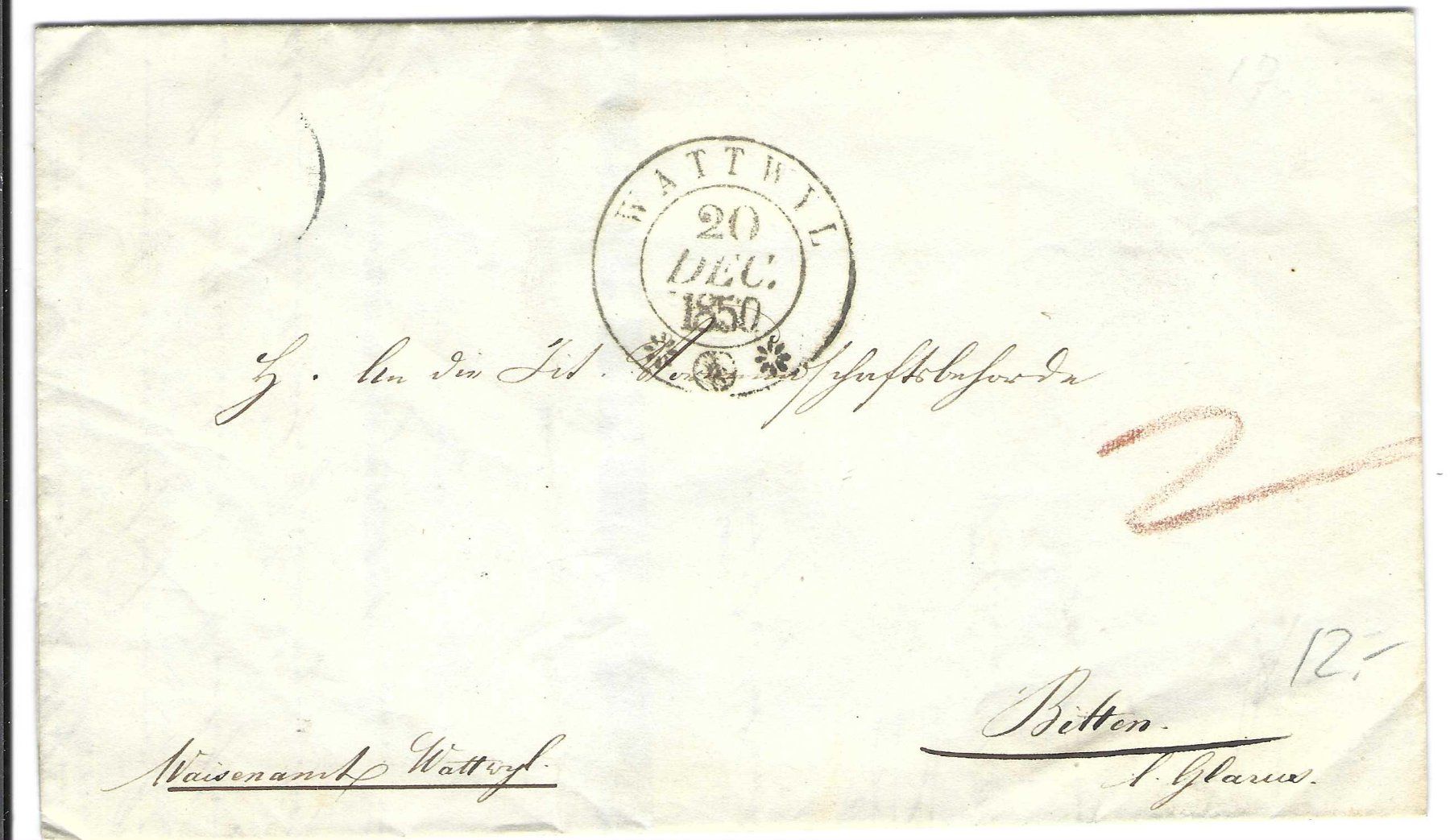 Tutti i francobolli: Faltbrief  Wattwil  - Bilten 1850 – Usato da Wildhaus venduto da Brunphil