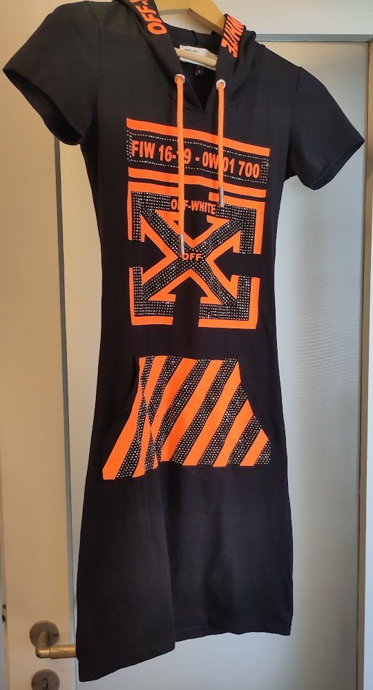 Robes: Orange-schwarzes Kleid von Off-White, Gr. S – D'occasion à Lugano par kat_lm5b