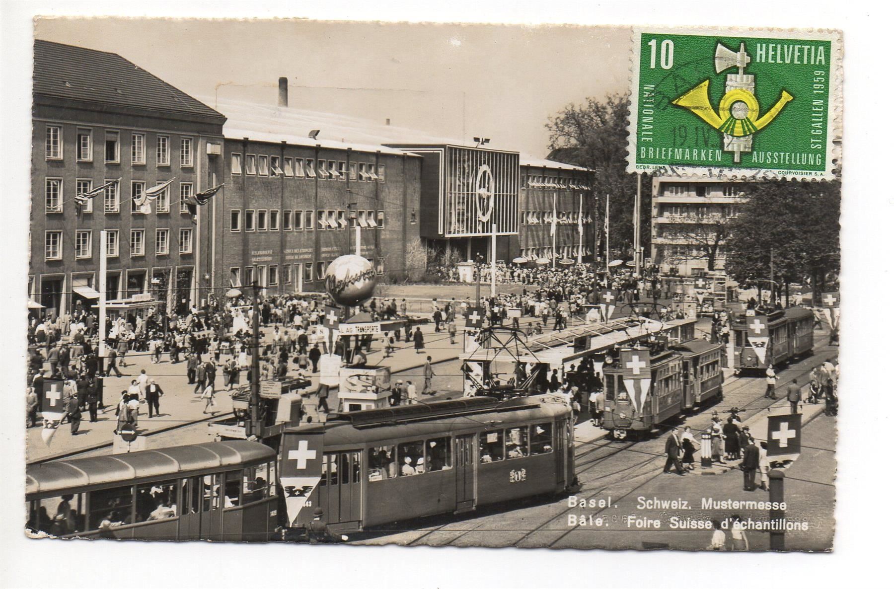 Cartoline postali: BASEL Schweiz. Mustermesse, Tram – Usato da Jona venduto da philajona