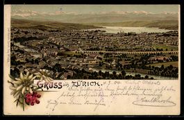 Litho Zürich, Panorama des Ortes mit Ba