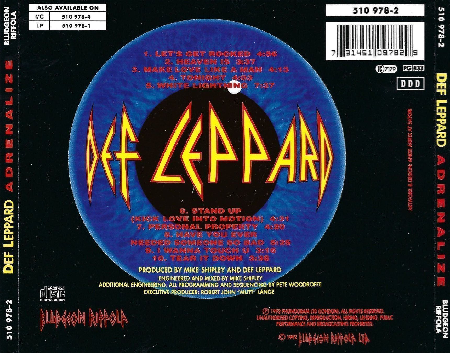 CD: CD: DEF LEPPARD - Adrenalize – Usato da Rotkreuz venduto da groeli69 1