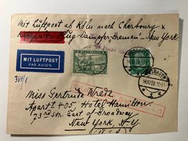 Katapult Post 1929, Dampfer Bremen-New York,roter Sonderstem